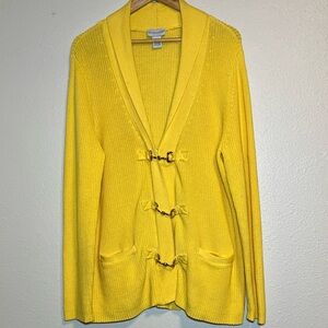 Soft Surroundings Yellow Cable Knit Zip Up Cardigan Sweater Toggle Clasps 1X